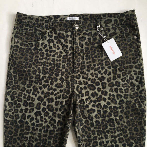 Good American Good Waist Crop Cheetah/Animal Print Green Jeans Size 20 - Picture 3 of 16